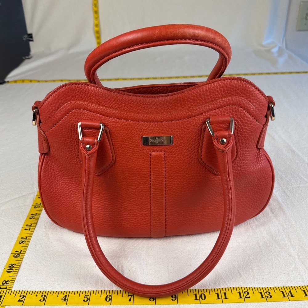 Cole Haan Satchel Women Medium Orange Classic Pebbled Leather Double Handle Bag